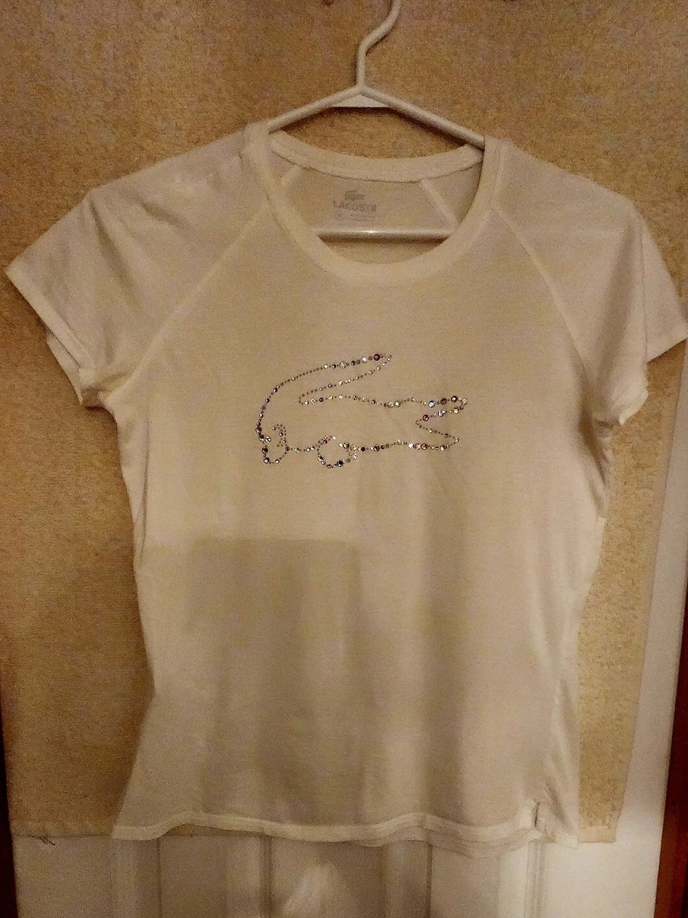 Lacoste Women's White Crystal Croc Short Sleeve Tee